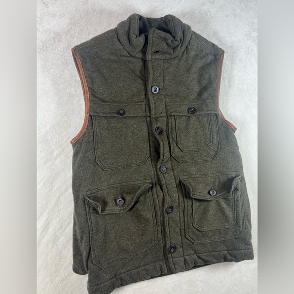 Polo Ralph Lauren Size Small Button Front Leather Detail Hunting Brown Vest EUC - Picture 3 of 14
